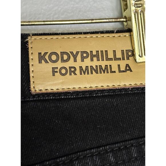 NWOT MEN'S KODY PHILLIPS FOR MNML LA BLACK JEANS RAW EDGE PATCHES SIZE 34 30 - Picture 6 of 8
